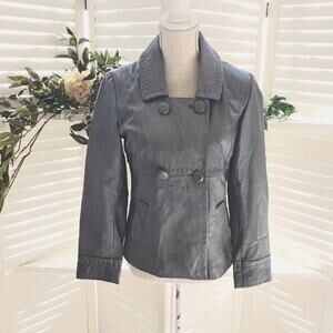 CHICOS LEATHER METALLIC SILVER BUTTON UP JACKET SM